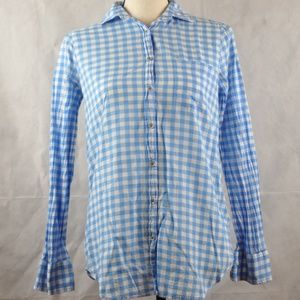 J Crew  Top Sz XS Blue White Checkered Long Sleeve